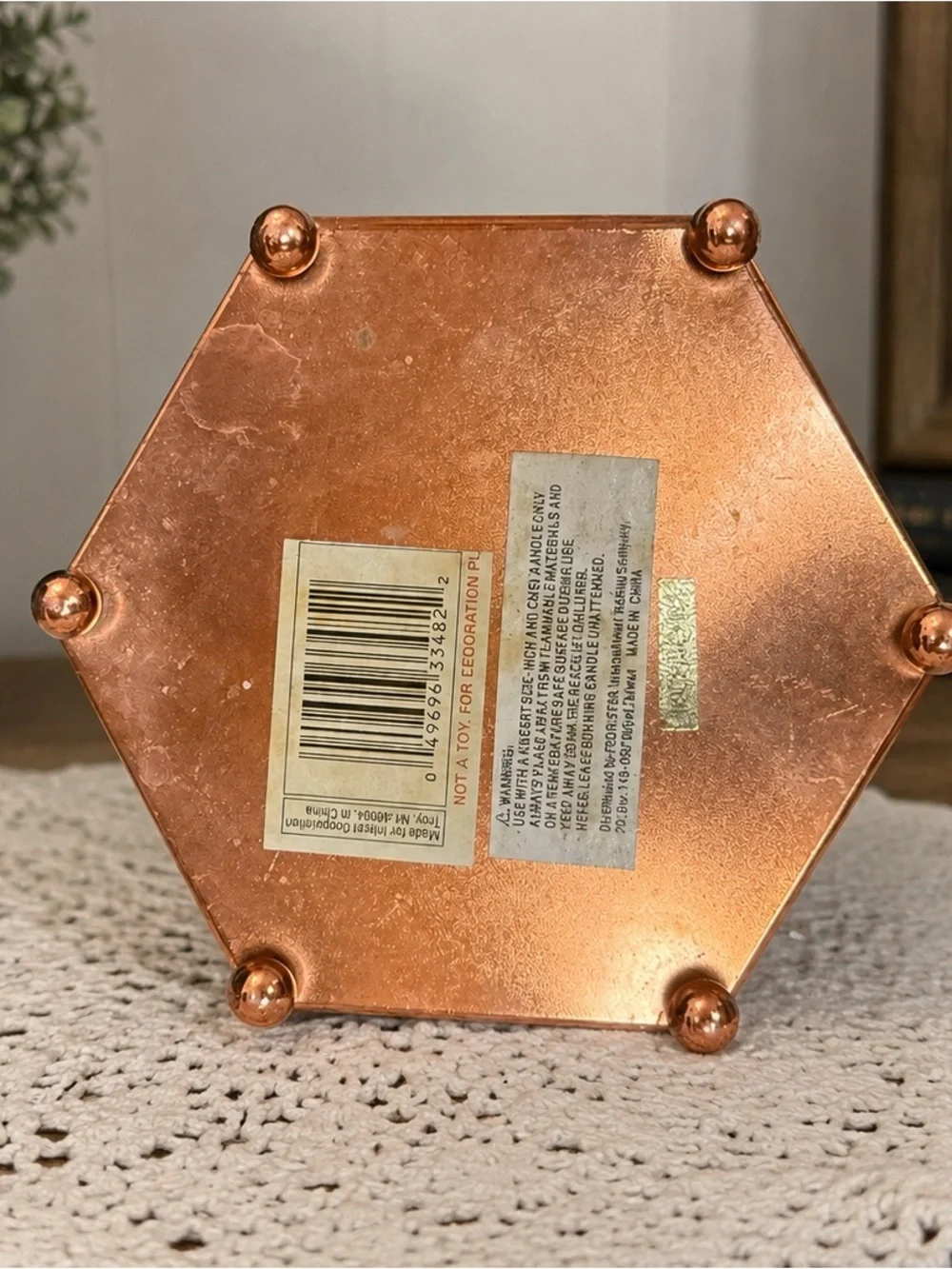Vintage Kmart Copper Tone Maple Leaf Glass Candle Holder Fall Autumn Decor